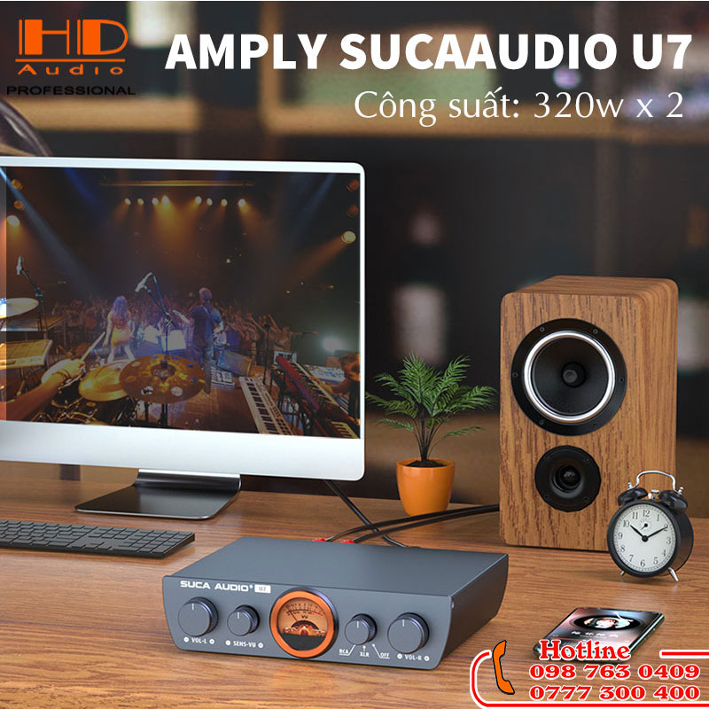 Amply SUCA AUDIO U7 -Đồng Hồ VU Bắt Mắt - Công Suất Khủng 300wx2 - Hàng Chính Hãng