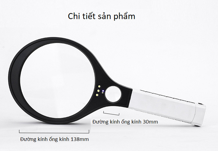 Kính lúp cầm tay 138mm  có đèn hỗ trợ V2 ( Tặng miếng thép để ví đa năng 11in1 )