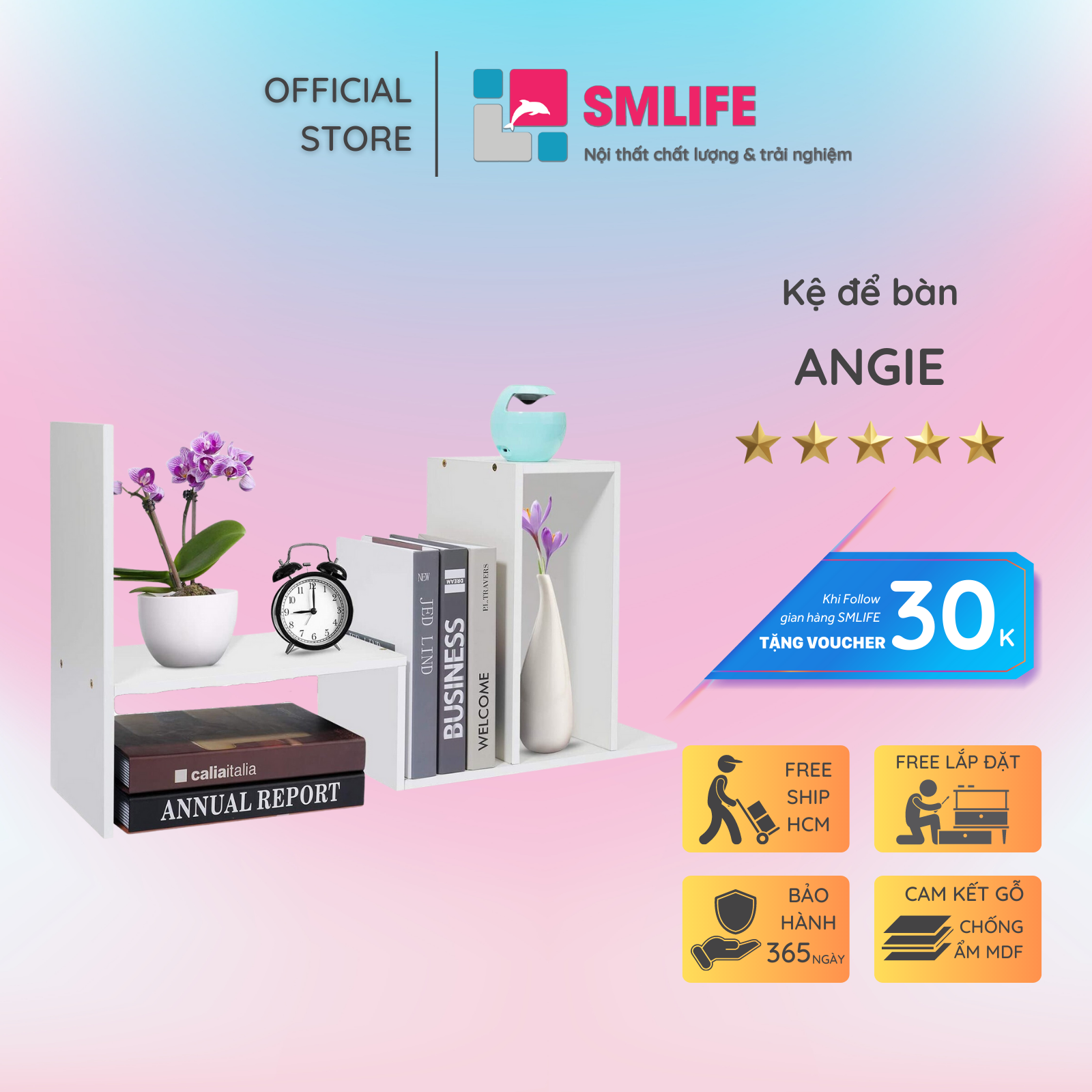 Kệ sách để bàn giá rẻ bằng gỗ SMLIFE Angie