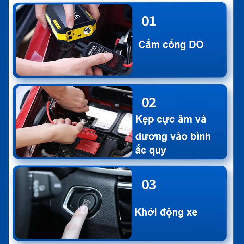 Bộ kích bình acquy ô tô kiêm pin sạc dự phòng Goodyear GY-5358, 12000mAh có khả năng bảo về ngắn mạch nếu gặp sự cố - HÀNG NHẬP KHẨU