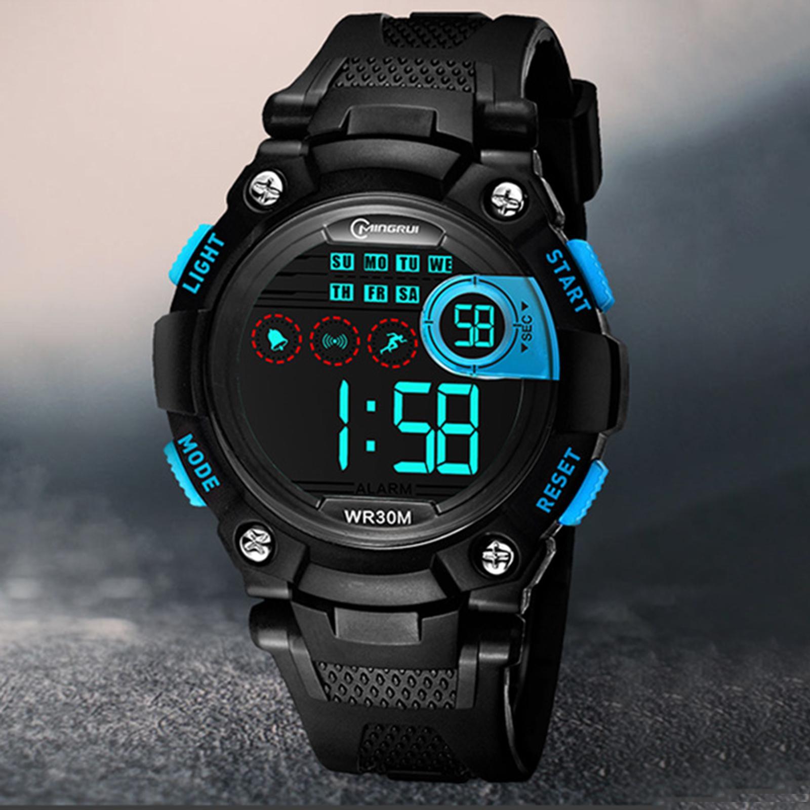 Electronic Watch Waterproof Alarm Stopwatch 12/24 Hours Wrist Watch for Outdoor Sports Boys