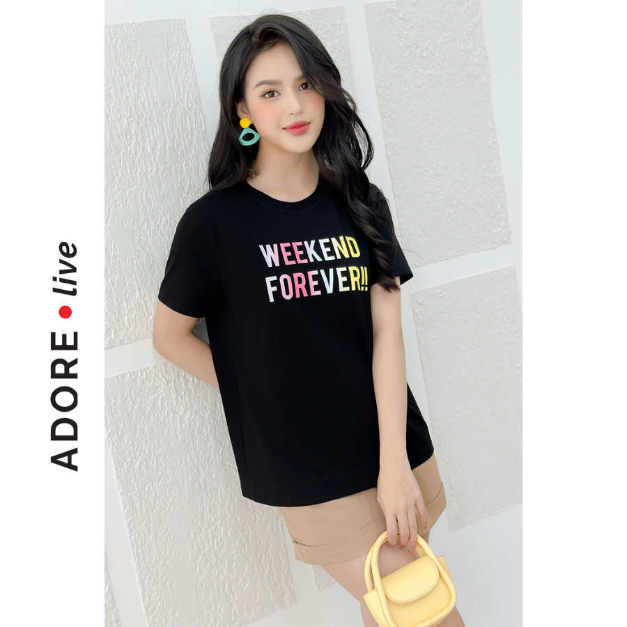 Áo Phông Graphic T-shirts casual style cotton đen in 321TS2023 ADORE DRESS