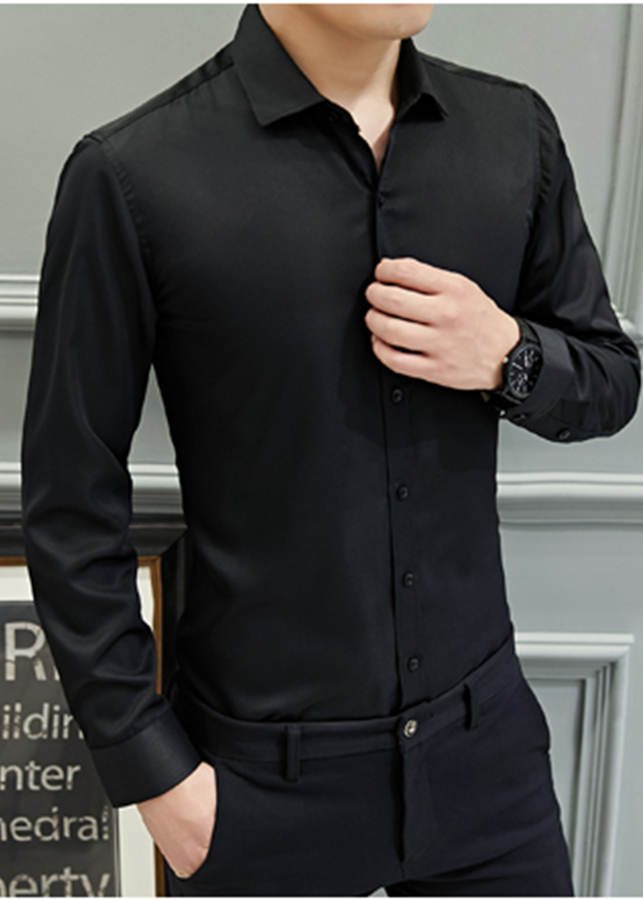 Áo sơ mi nam tay dài 4YOUNG vải lụa cao cấp KHÔNG NHĂN SM1 - Đen - XL