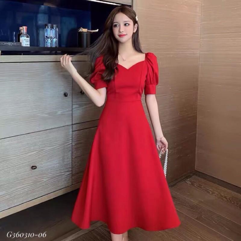 Váy đỏ cổ V cho con bú
