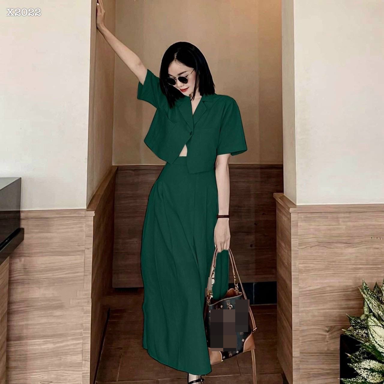 SET CHÂN VÁY DÀI SUÔNG TRƠN LƯNG CAO MIDI MAXI + ÁO SƠ MI CROPTOP BLAZER / VEST TAY NGẮN RETRO ĐI CHƠI DẠO PHỐ ĐI BIỂN ĐI LÀM