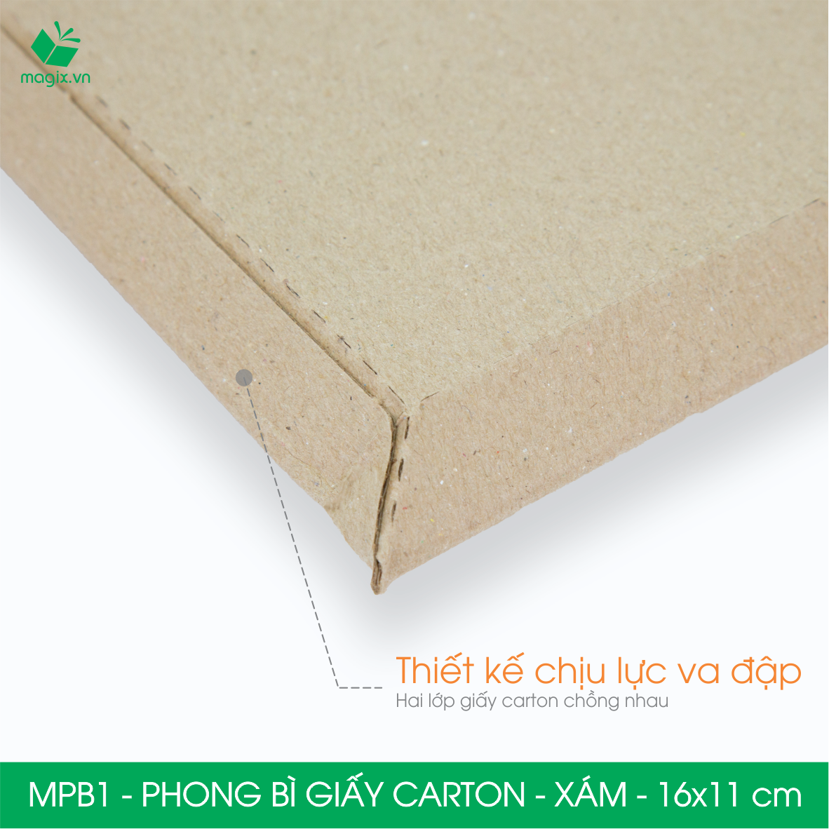 MPB1 - 16x11cm - COMBO 100 PHONG BÌ GIẤY CARTON ĐÓNG HÀNG MÀU XÁM