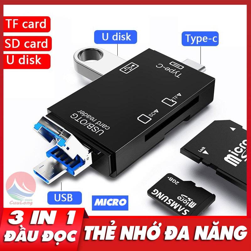 Đầu Đọc Thẻ Nhớ OTG Đa Năng 3 in 1, USB 3.0 Type C Micro, Đọc Thẻ Nhớ Máy Ảnh Ổ USB Micro SD Card Cho Điện Thoại Máy Tính, đầu đọc thẻ nhớ sd, đồ đọc thẻ nhớ, usb 3.0 đọc thẻ nhớ, đầu đọc thẻ nhớ otg type c micro usb