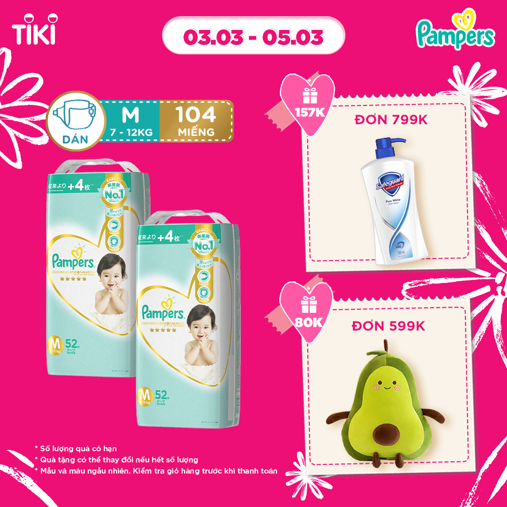 Combo 2 Tã Dán Pampers Nội Địa Nhật Bản Phiên Bản 2020 NB66+4/ Size S60+4/ Size M48+4 [Mẫu mới tặng miếng