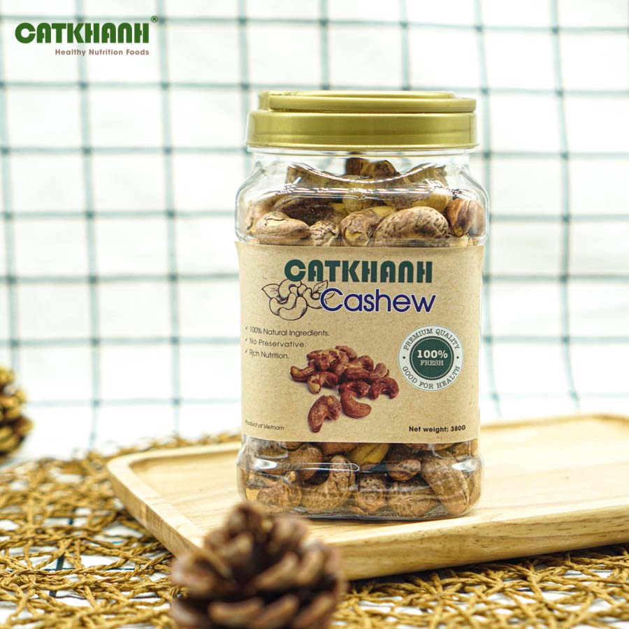 Hạt điều rang muối vỏ lụa Cát Khánh hủ 180gr