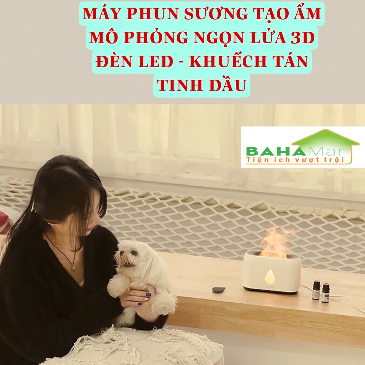 MÁY PHUN SƯƠNG TẠO ẨM MÔ PHỎNG NGỌN LỬA 3D ĐÈN LED - KHUẾCH TÁN TINH DẦU "BAHAMAR"