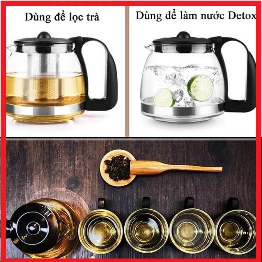Bình Lọc Trà ,Ấm Pha Trà Ấm Nước Bằng Thủy Tinh Cao Cấp Tặng Kèm 4 ly