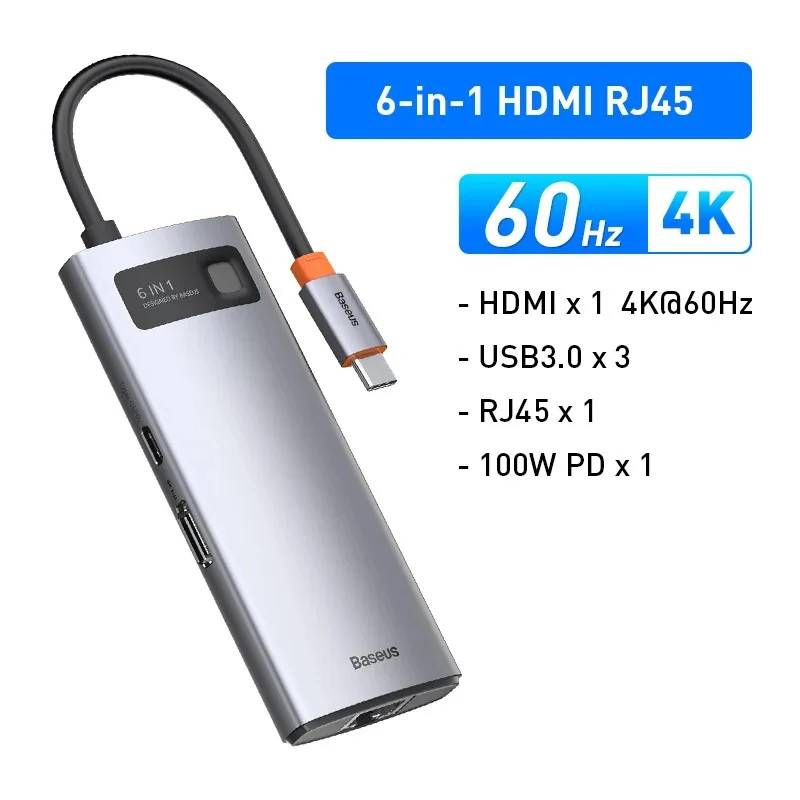 Hub Mở Rộng Đa Năng Baseus StarJoy Type-C HUB Adapter Cho Macbok Laptop Smartphone 4k/60hz - hàng chính hãng