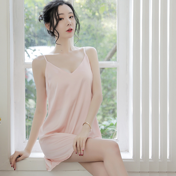 Váy ngủ lụa cao cấp Q119 - Váy ngủ sexy, váy ngủ, đầm ngủ nữ hai dây vải lụa satin mềm mát cao cấp