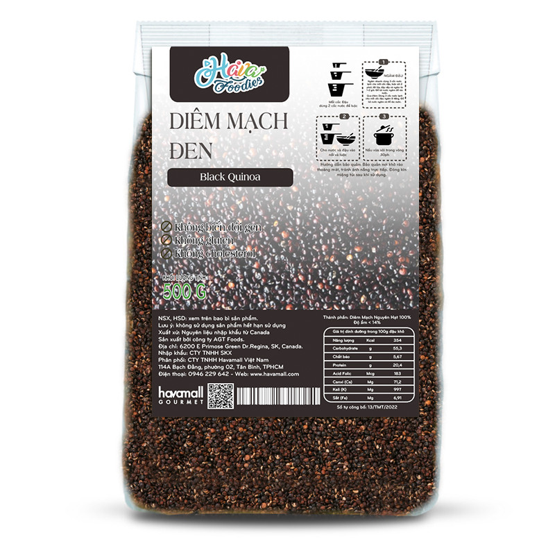 Hạt Diêm Mạch Đen Havafoodies Túi 500g – Black Quinoa