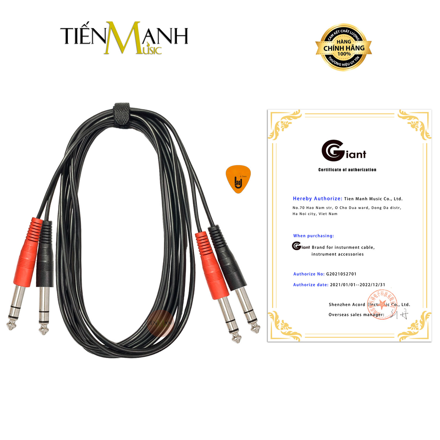 Cặp Dây Cáp Loa Kiểm Âm Giant 2 Đầu 6ly Stereo Balanced TRS GC25 Ggiant 1/4 in 6 ly 6.35mm Giắc Rắc Studio Monitor Cable Hàng Chính Hãng - Kèm Móng Gẩy DreamMaker