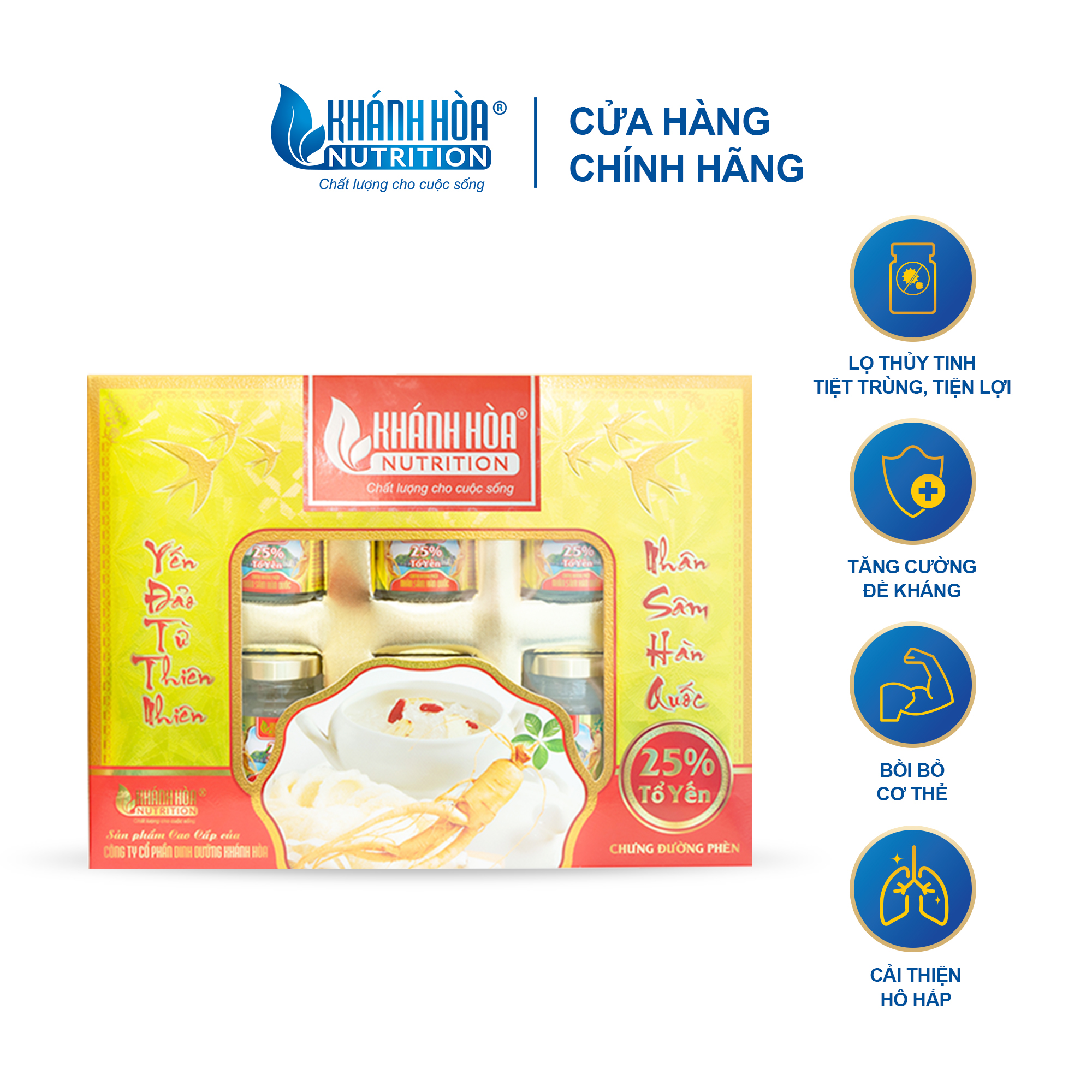 Hộp Quà Tặng 6 Lọ Nước Yến Sào chưng Nhân Sâm Hàn Quốc Khánh Hòa Nutrition 25% (lọ 70ml)