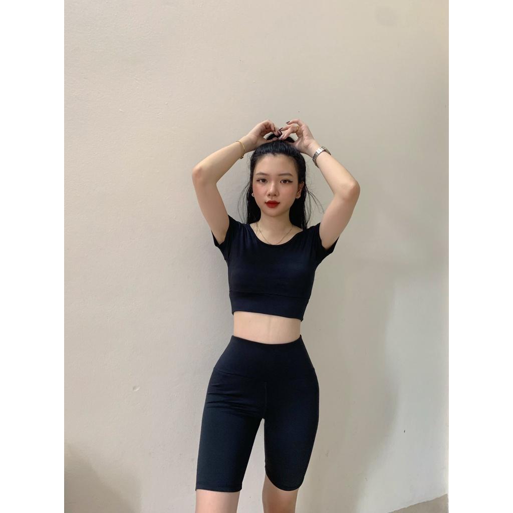 Set croptop đùi cạp bằng kèm mút tập gym yoga aerobic nữ chất thun lạnh 4 chiều co giãn(Bộ croptop đùi cạp bằng)-Ng02