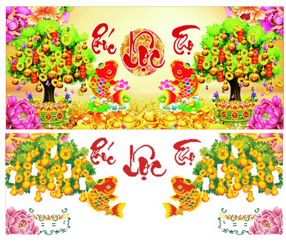 Tranh đính đá phúc lộc thọ VS114 - 120 x 50 cm - chưa đính