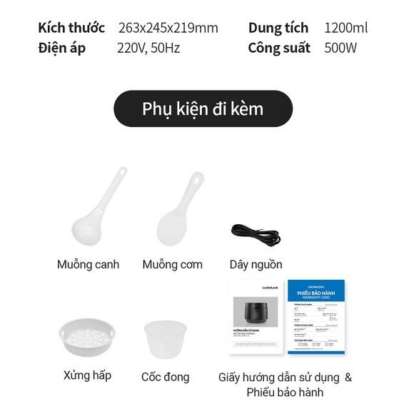 Nồi cơm điện LocknLock Compact Rice Cooker 1.2L màu đen EJR346BLK có 5 chế độ nấu đa năng - Hàng chính hãng - Hapos