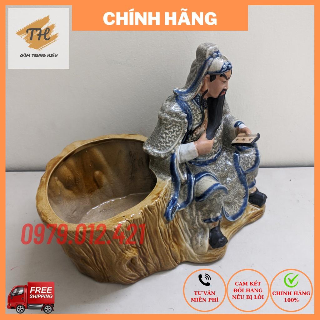 Chậu tượng Bonsai Quan Công đọc sách gốm Bát Tràng, trồng cây cảnh đẹp