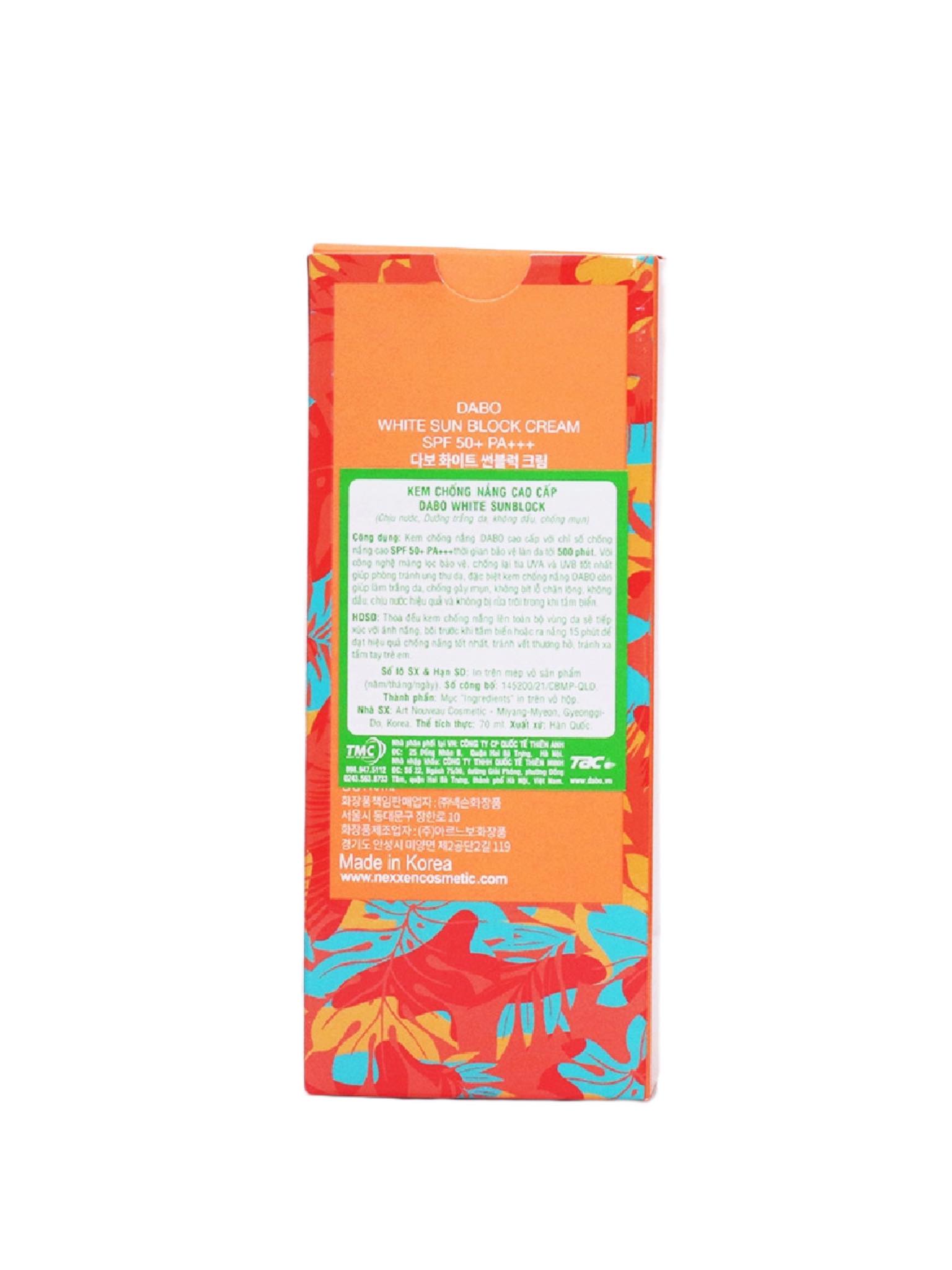 Kem Chống Nắng Dưỡng Da Dabo White Sunblock Cream SPF 50 PA+++ (70ml)