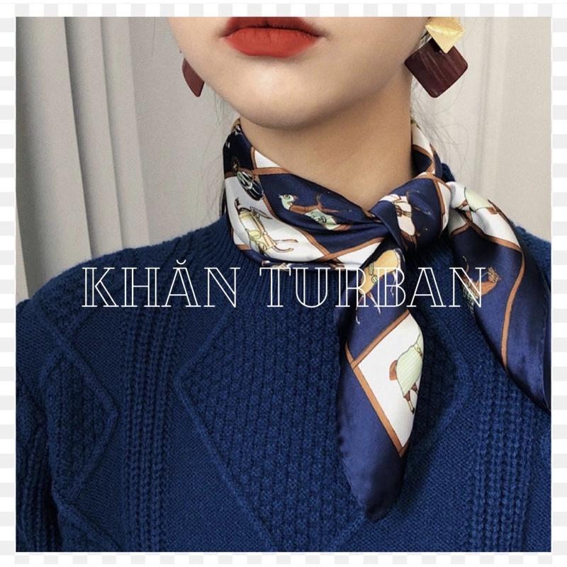 Khăn turban choàng cổ mini lụa vuông size 53x53cm in hình con ngựa