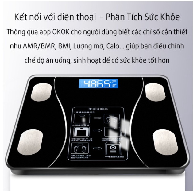 Cân Điện Tử Kết Nối Bluetooth Đo Lượng Mỡ, Theo Dõi Sức Khỏe Gia Đình, Kính Cường Lực Chịu Tải 180kg-Màu Xanh