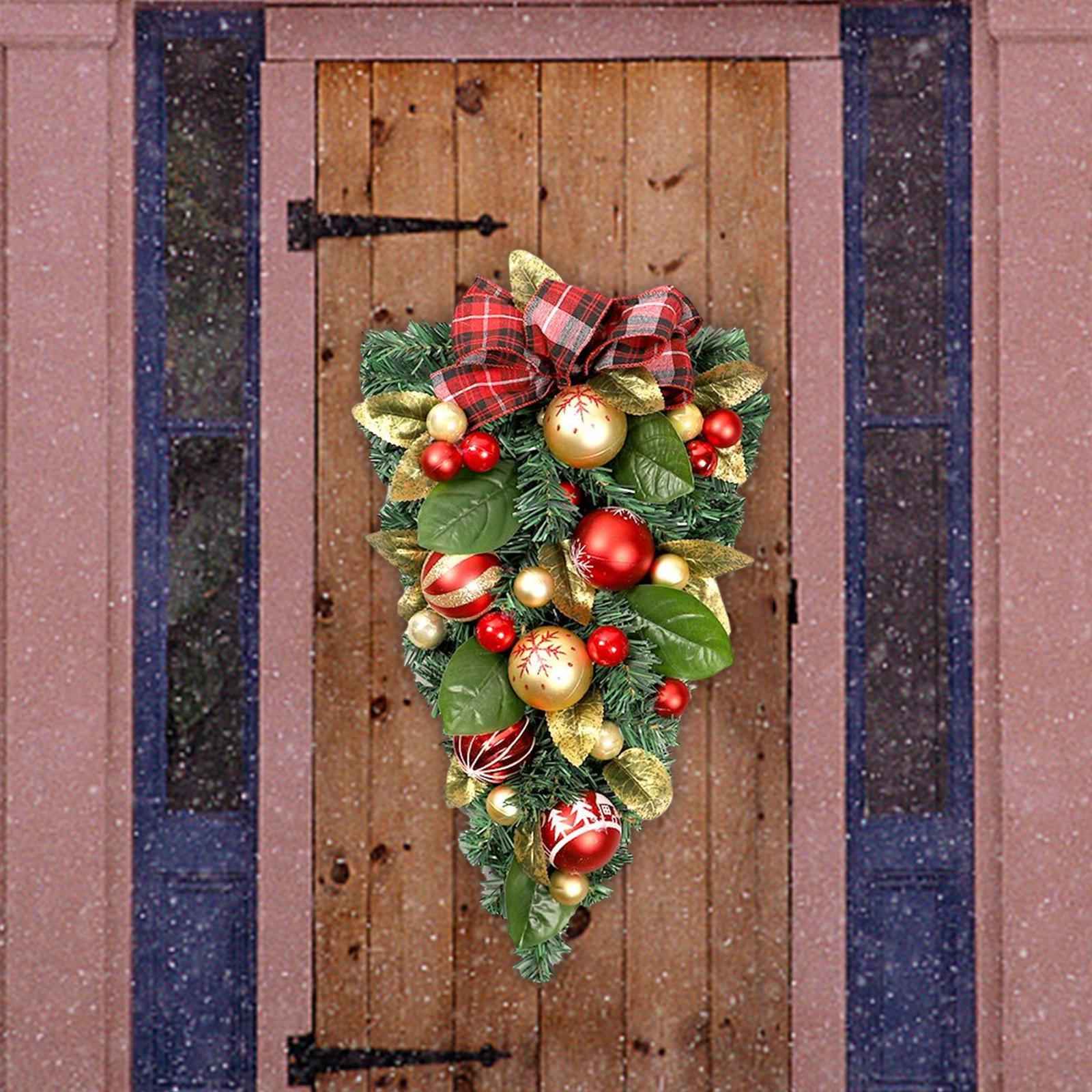 Artificial Christmas Teardrop Swag Ball Door Hanging Garland Greenery, Window Scene Photo Props Ornament, Fireplace Xmas Tree Wreath