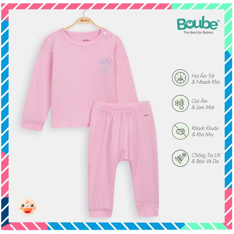 Bộ dài tay cài vai màu hồng Boube - Chất liệu Petit thoáng mát - Fullsize từ 0 đến 24 tháng