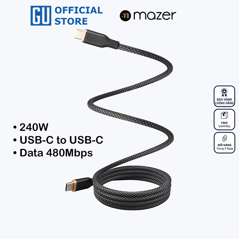 Dây Cáp Sạc MAZER InfiniteLINK COBRA Magnetic 240W Type C to C Thiết Kế Độc Đáo Với Nam Châm Tự Dính Giúp Gấp Gọn Dây Hàng Chính Hãng