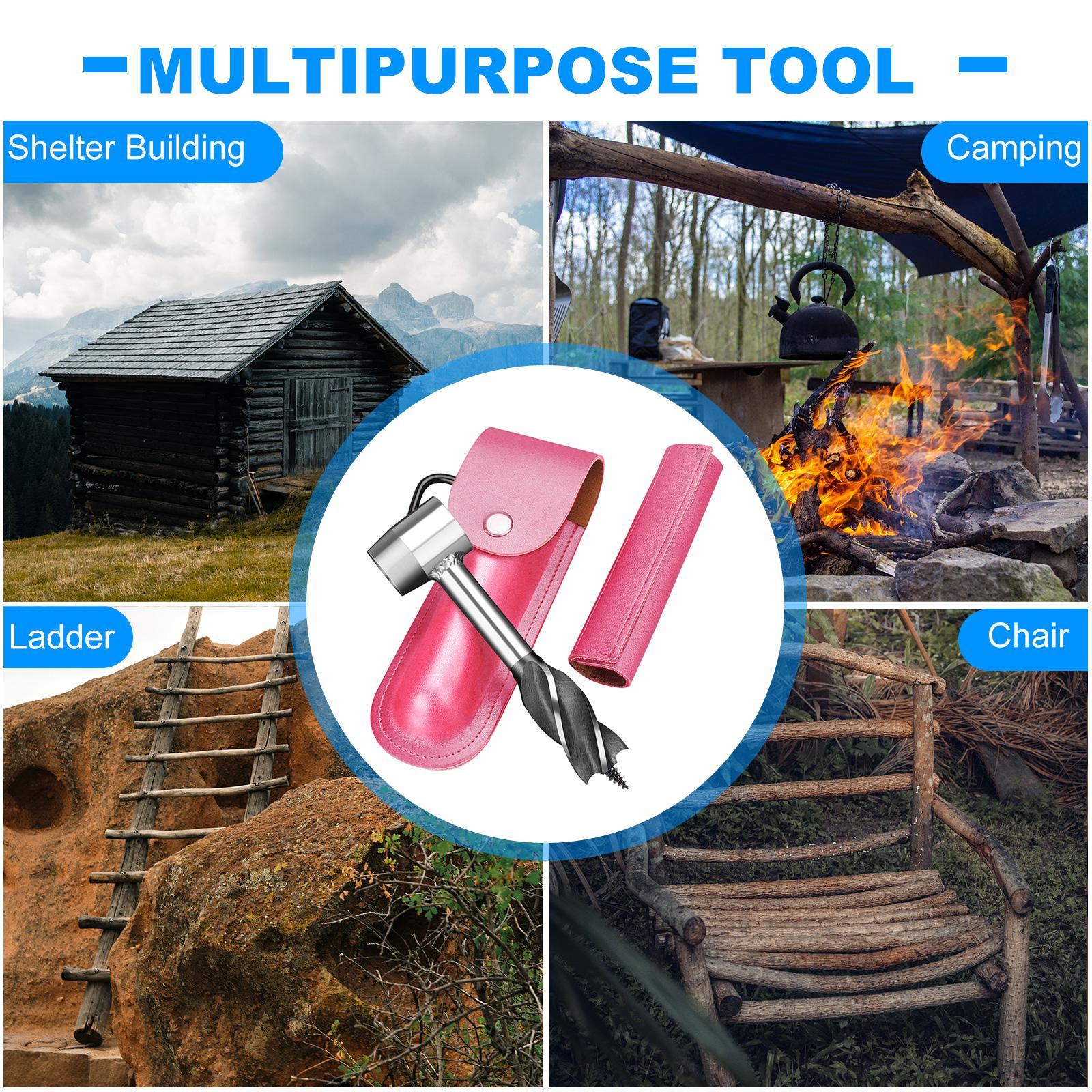 Hand Auger Drill Bit Woodworking Hand Screw Drill Camping Tool pink