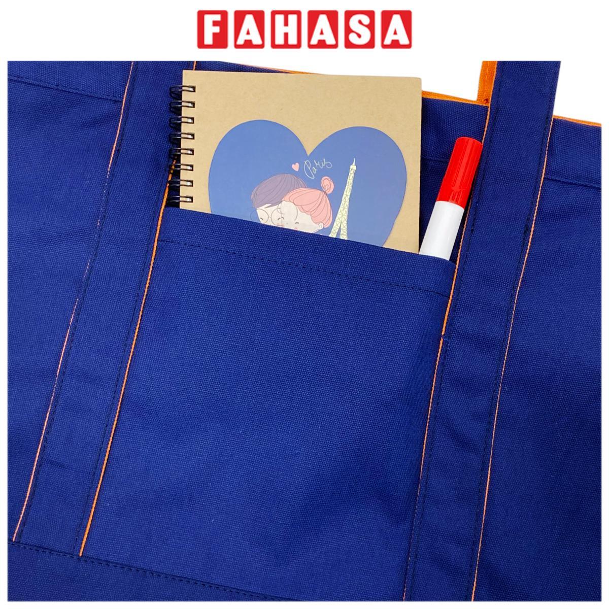 Túi Vải Tote 2 In 1 Phối 2 Màu - Saigon ZeroWaste - Màu Xanh Dương + Cam