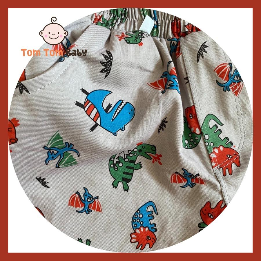 Quần ngắn bé trai túi chéo TomTom Baby, chất vải cotton 4 chiều xịn, form dáng đẹp, thoải mái cho bé - Xám Khủng Long