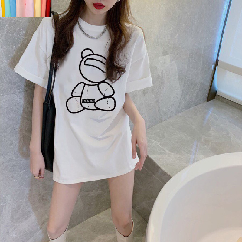 Áo Thun Nữ Màu Vàng Mơ In Họa Tiết Búp Bê Gấu