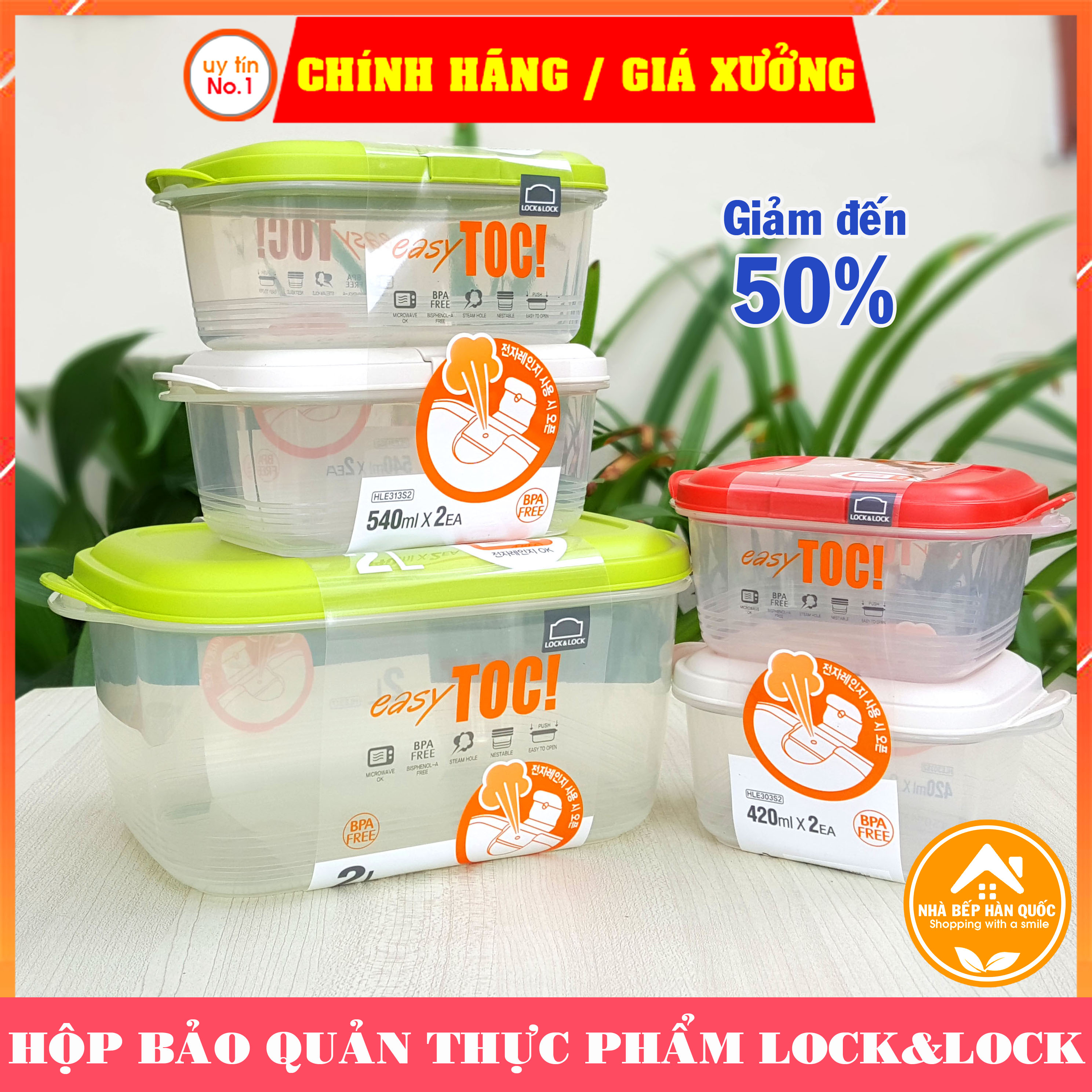 Hộp nhựa đựng thực phẩm, hộp bảo quản thực phẩm P&amp;Q HLE313S2 &amp; HLE317GRN