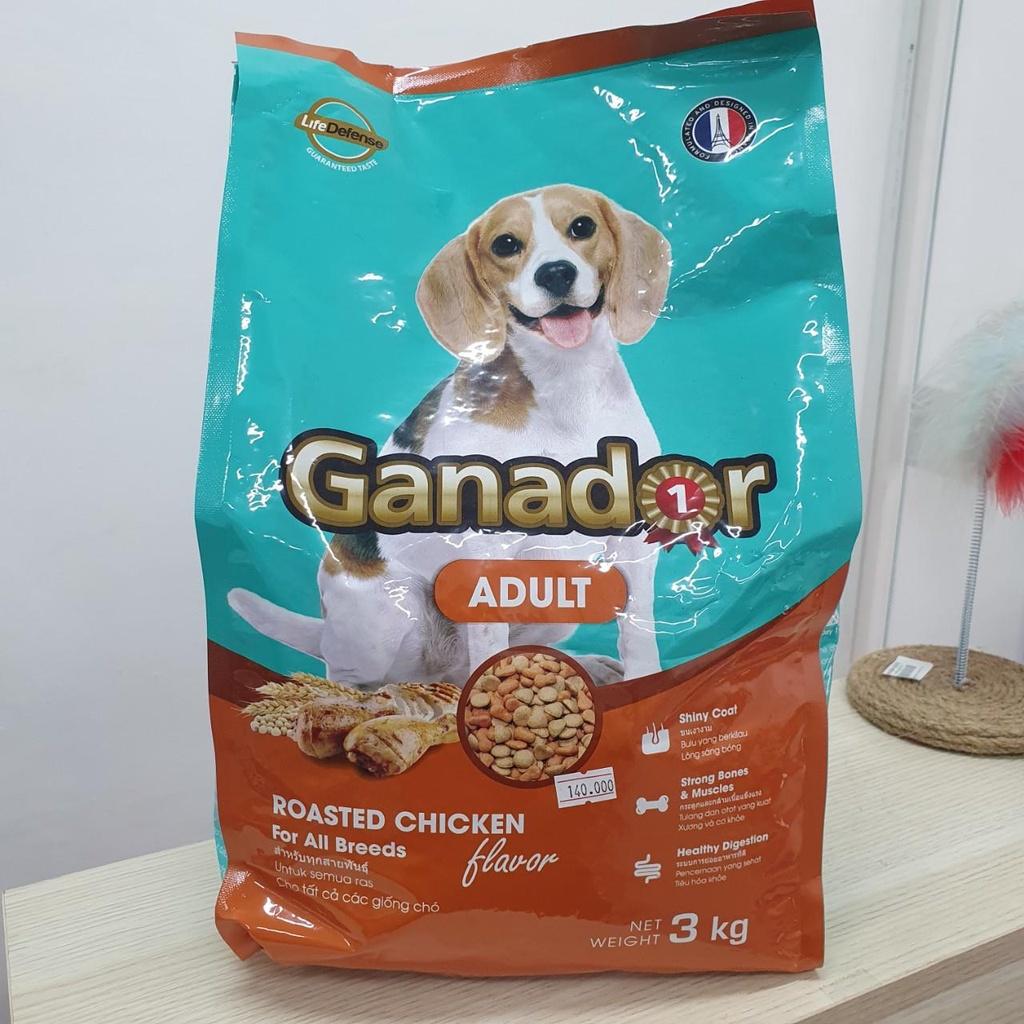 [Tặng kèm 100gr hạt] Thức ăn cho chó trưởng thành Ganador vị gà nướng gói 3kg