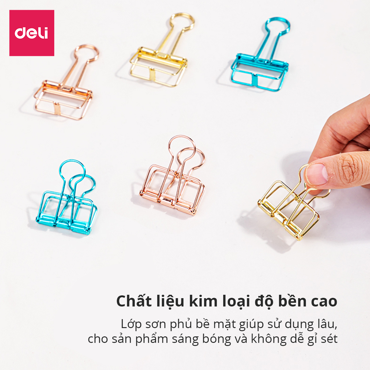 Kẹp bướm nhiều màu DELI - Kẹp tài liệu văn phòng - Mạ vàng hồng -6 chiếc và 8 chiếc hộp 78206/78207