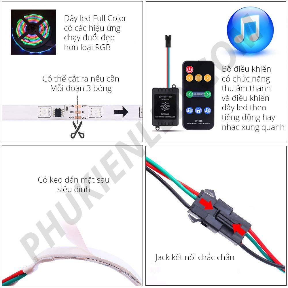 COMBO Led dây dán Full Color nháy theo nhạc có remote điều khiển từ xa - Chế độ nháy theo nhạc hoặc chạy hiệu ứng riêng