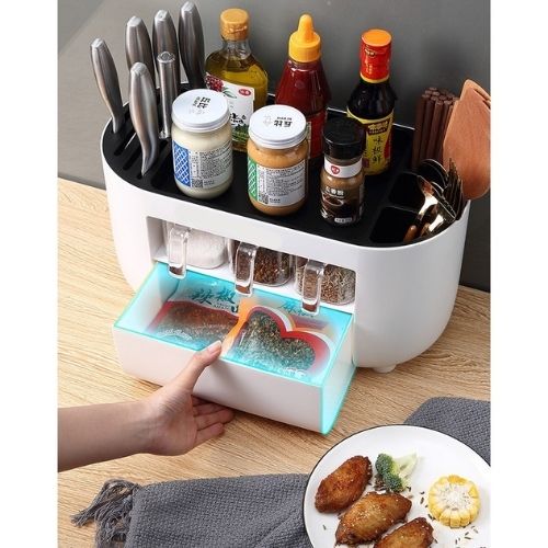 Giá Để Dao Kèm Hộp Đựng Gia Vị - Kệ Gia Vị Thông Minh - Chất Liệu Nhựa PP An Toàn Sức Khoẻ - Hàng Loại 1 - Chính Hãng MINIIN