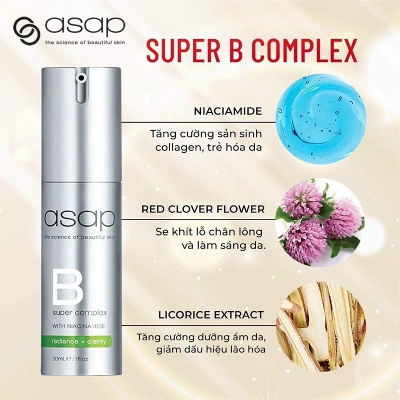 Tinh Chất Dưỡng Trắng Sáng Da Giảm Mụn Asap Super B Complex Serum With Niacinamide Giảm Nếp Nhăn 30ml