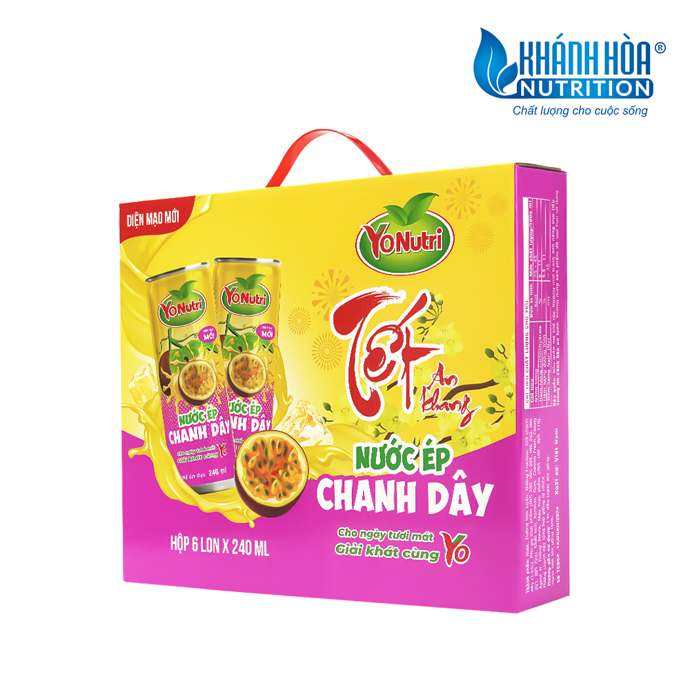 Hộp Quà TẾT Nước Ép Chanh Dây YoNutri - Hộp 6 lon x 240ml