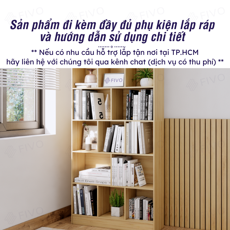 Kệ Để Sách Gỗ MDF FIVO FB70 (40 x 24 x 179cm) Đa Tầng Tiết Kiệm Không Gian (Có Tấm Lưng Phía Sau) - Hàng Chính Hãng