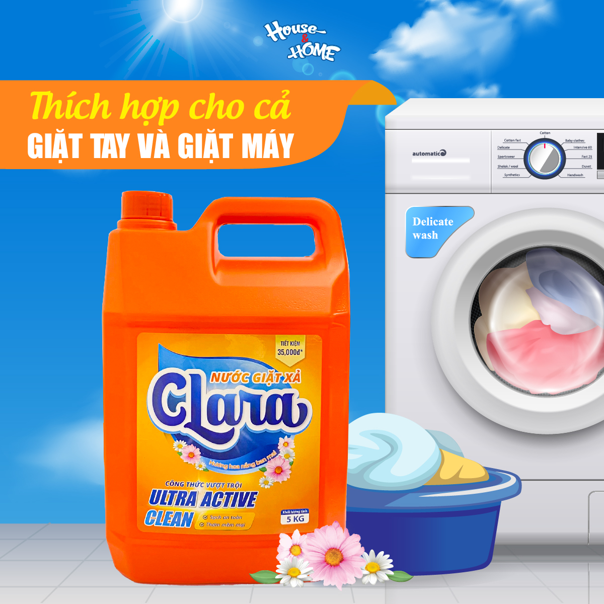 Nước giặt xả Clara hương hoa nắng ban mai can 5Kg