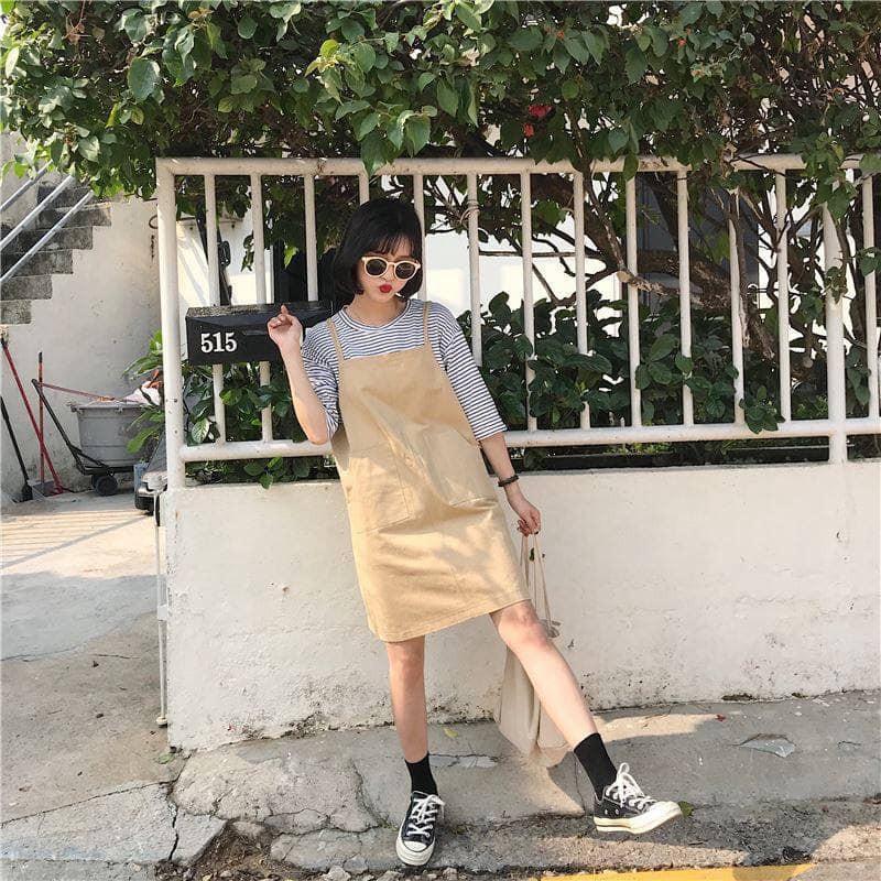 Váy yếm kaki 2 túi style Hàn Quốc dễ thương