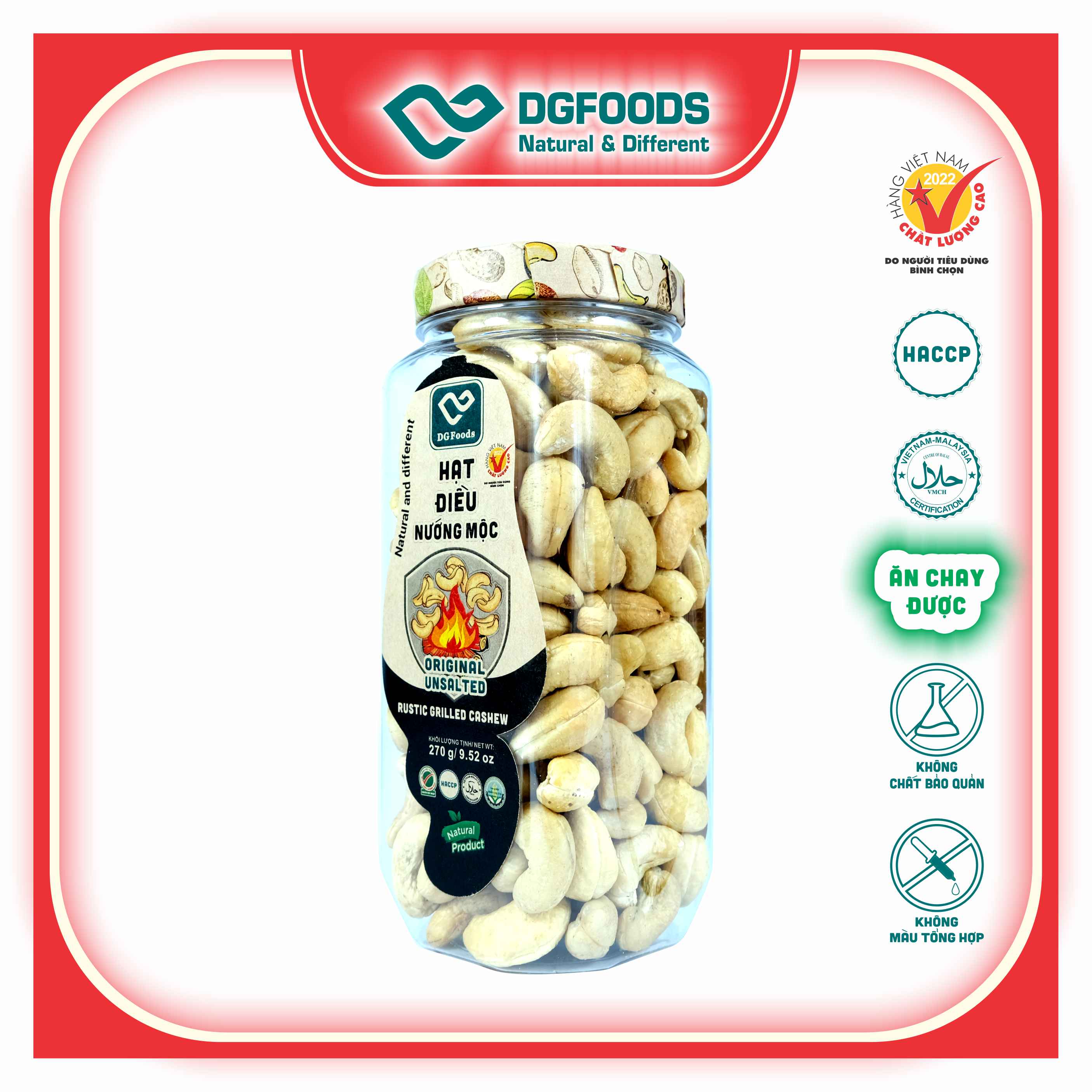 Hạt Điều Nướng Mộc DGoods 270g/ Rustic grilled cashew/ HVNCLC, Haccp, Halal, Ăn chay, Ăn kiêng, Đặc sản Cần Thơ, Hạt điều bình phước