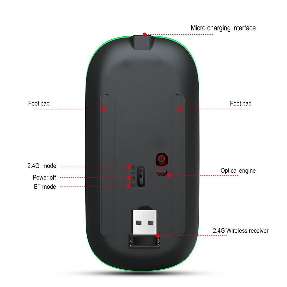 Chuột không dây YWYT G852 BT5.1 2.4G Chế độ kép Di động Mute 1600DPI