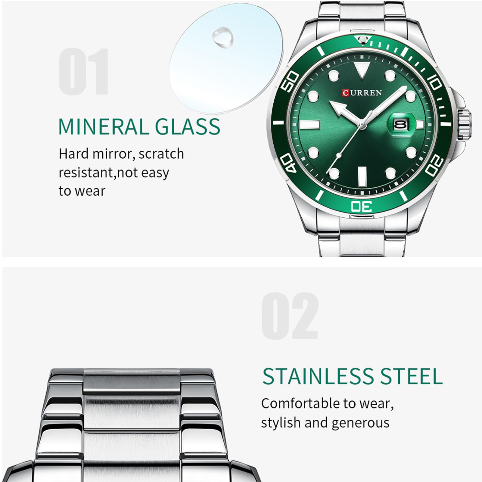 Đồng hồ CURREN Men Quartz cổ điển với dây đeo bằng thép không gỉ phát sáng 3ATM Chống thấm nước