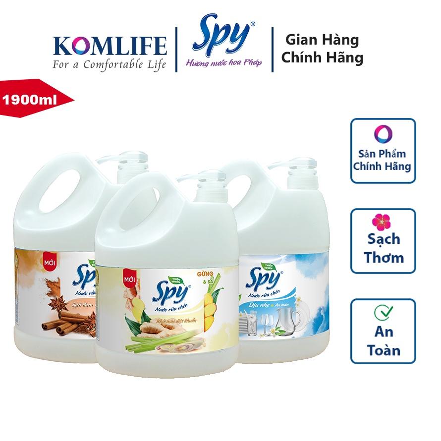 Nước rửa chén bát SPY hương Gừng Sả 1900ml thành phần thiên nhiên, an toàn, sạch nhanh dầu mỡ