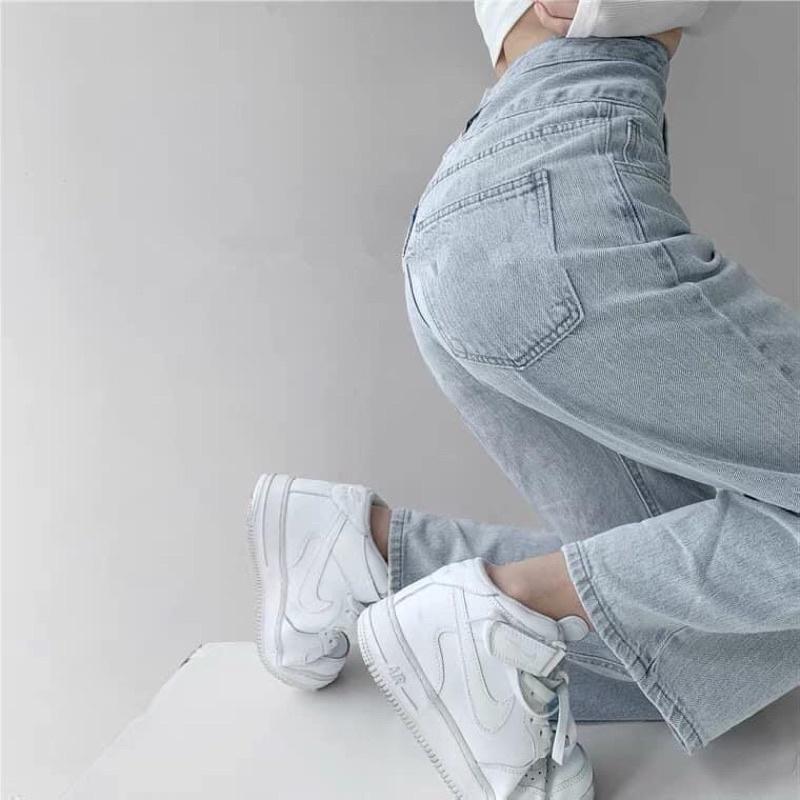 Quần jeans ống suông xanh nhạt