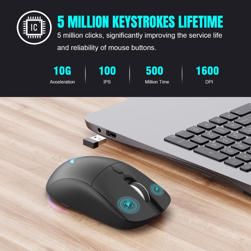 Chuột Led Không Dây Pin sạc T25 Gaming Cổng sạc TypeC chống mỏi cổ tay cho máy tính laptop hàng nhập khẩu